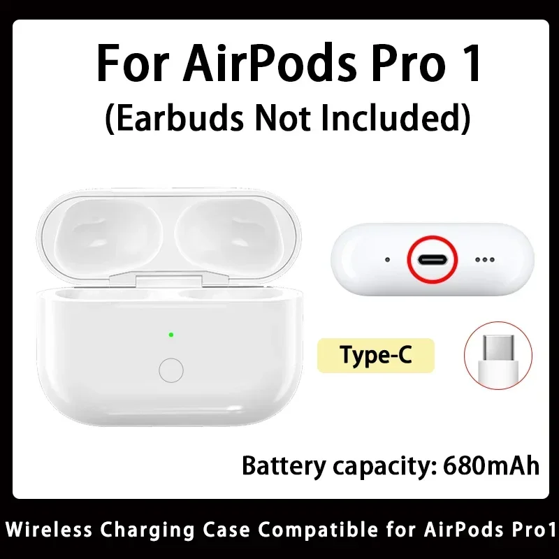 Vervanging van draadloze oplaadcassette voor originele Airpods Pro 1/2/3 generatie, vervanging van de opladerdoos met 【USB Type C】 Opladen