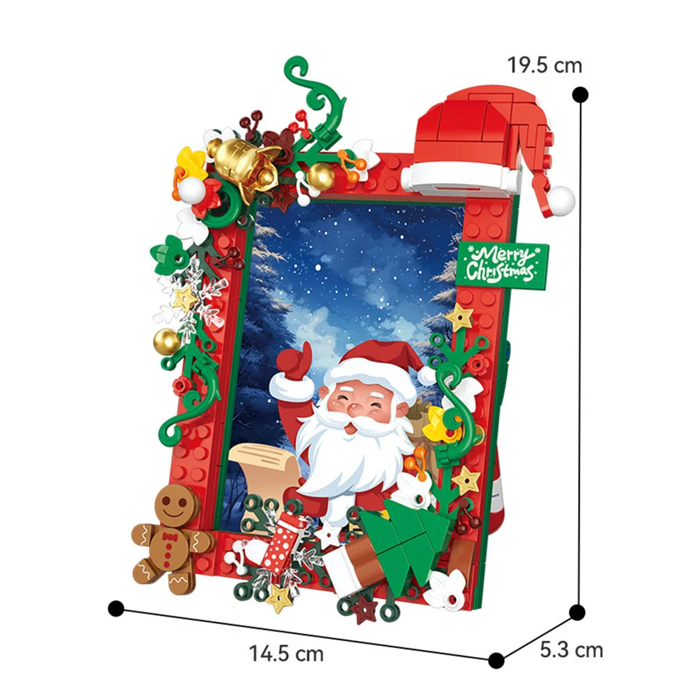 City Creativity Winter Village Christmas Santa Claus Building Blocks Photo Frame Model Building Blocks Bricks Kids Toys Gift