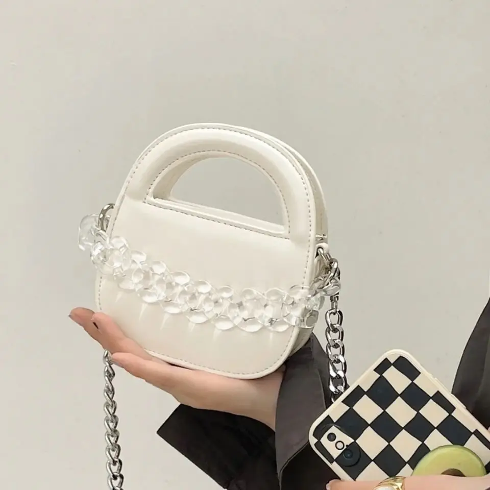 JIAERDI Harajuku Solid Mini Bag Women Cool Girls Chains Casual Solid Y2k Messenger Bag Female Vintage White Crossbody Bag Ladies