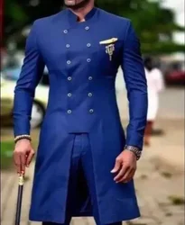 Design africano magro ajuste masculino ternos para o casamento noivo smoking azul real noivo ternos melhor homem baile de formatura festa blazer