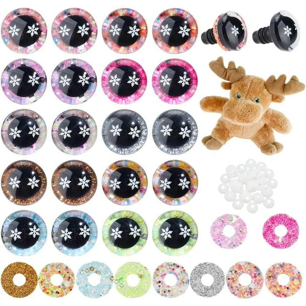 

30 Pairs Snowflake Safety Eyes for Crocheting 10 Colors Glitter Craft Eyes 18x21mm Resin Amigurumi Eyes Stuffed Animal Eyes