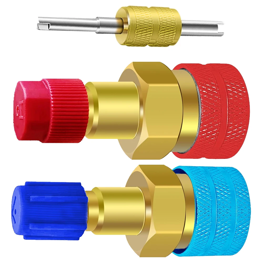 R1234yf to R134a Quick Coupler Adapters Kit, Brass High Low Pressure Fitting for Car Air Conditioning Refrigerant Recharge