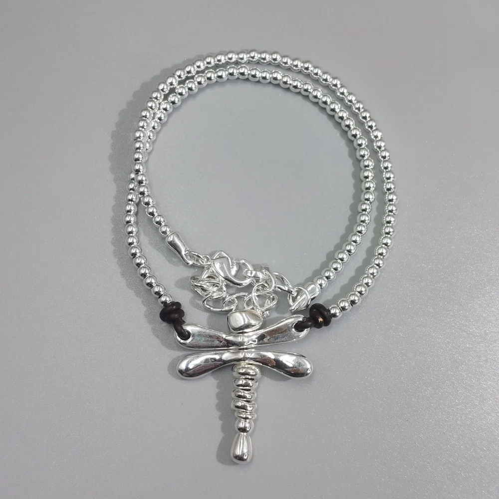 Women's Shiny Dragonfly Pendant Bead Necklace