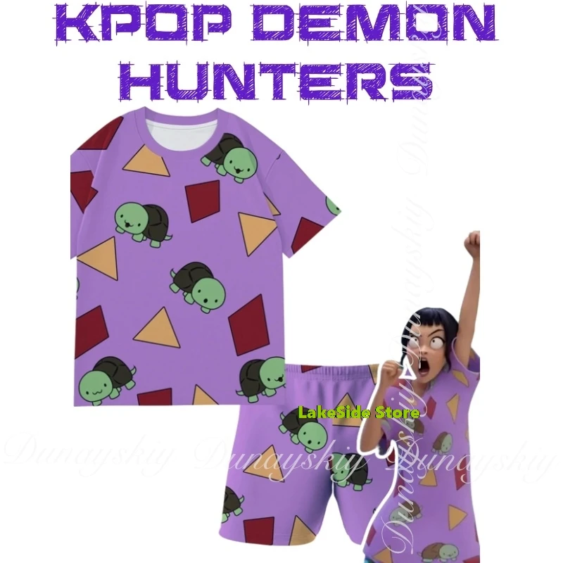 

KPop Demon Hunters Movie Girl's Group Cosplay Grey Black Purple Pajamas Short sleeved Shorts Full Set Costume