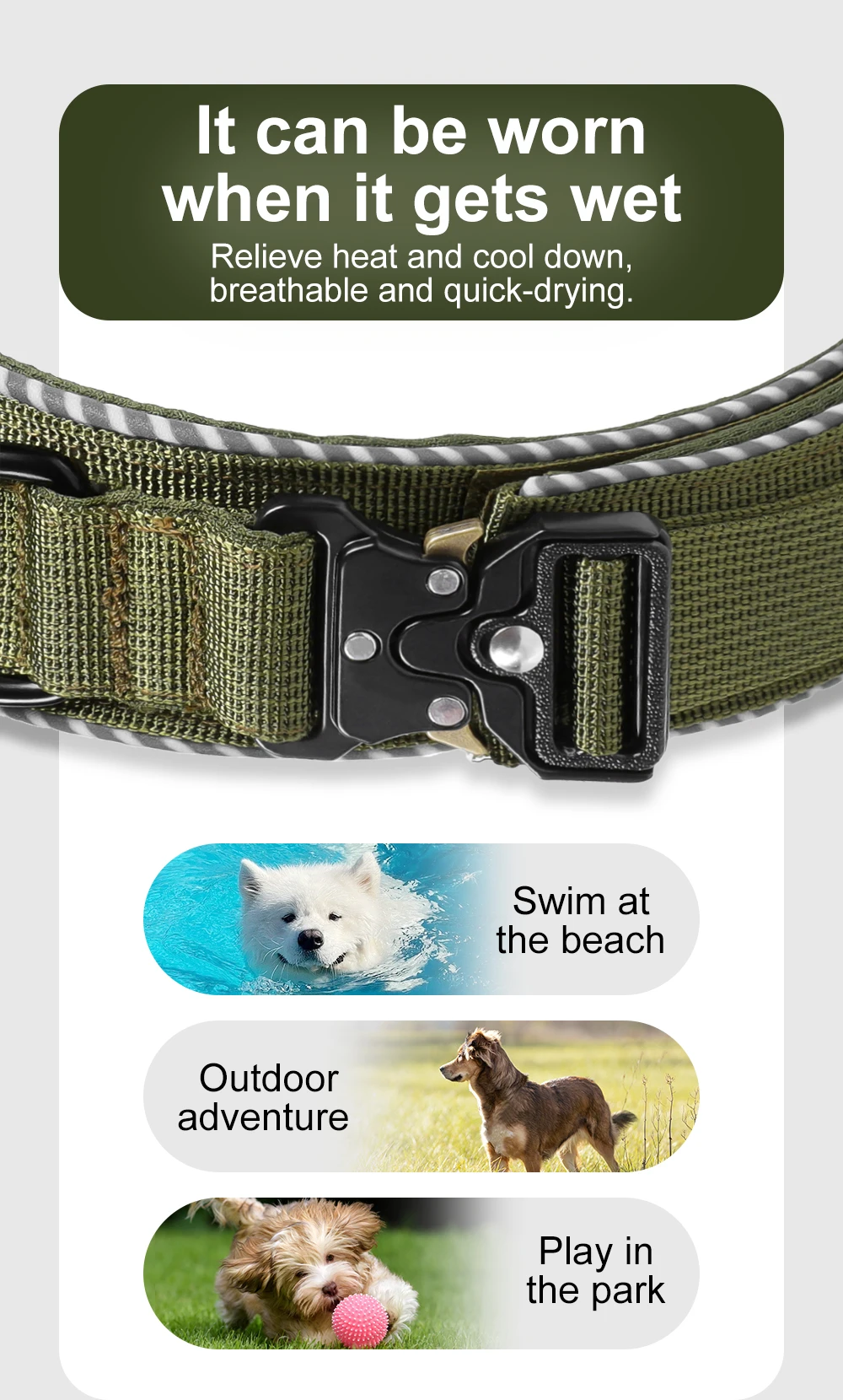 Taktisches Hundehalsband, verstellbares Hundehalsband für mittelgroße und große Hunde, Golden Retriever-Halsband mit Kontrollgriff, hochwertige Schnalle. – Detail 12