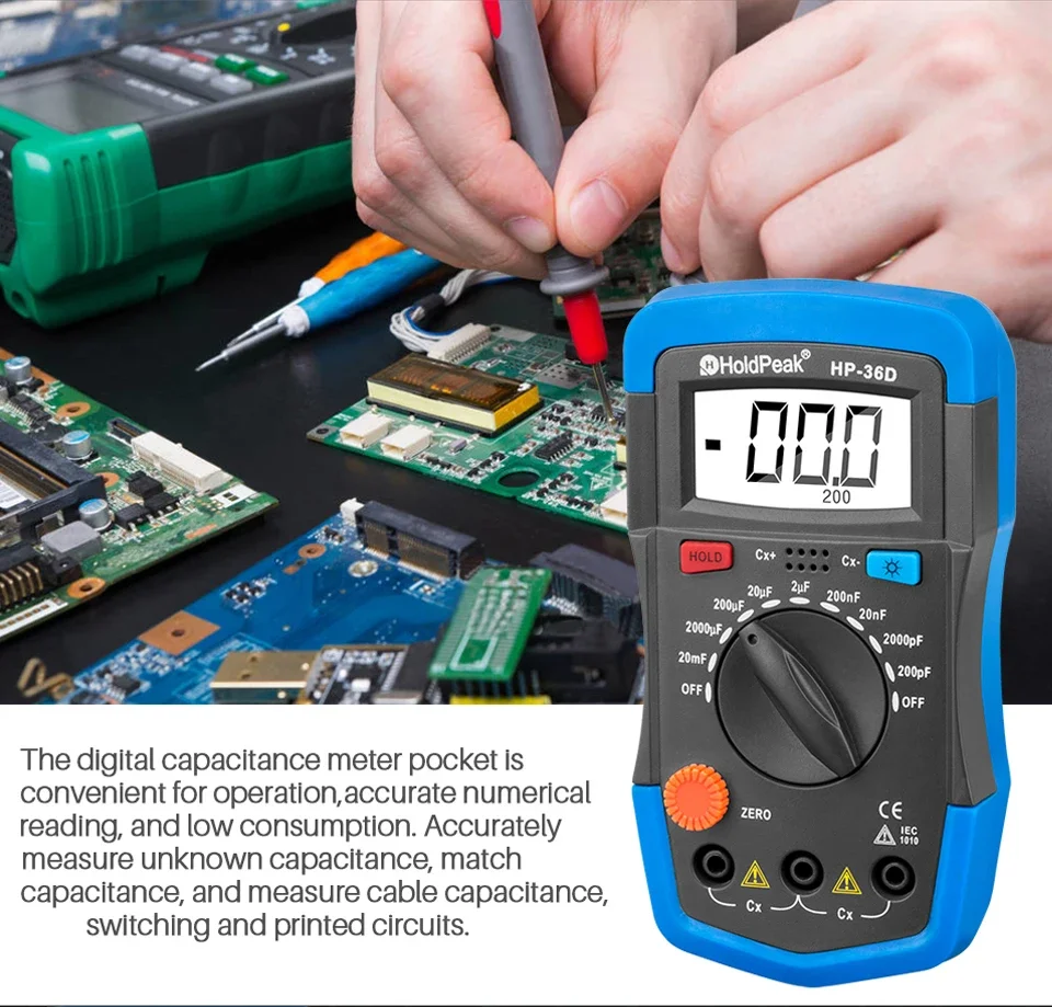 HoldPeak HP-36D Handheld capacimetro Digital Capacitance Meter tester 1999 counts Capacitor electronic diagnostic-tool Backlight