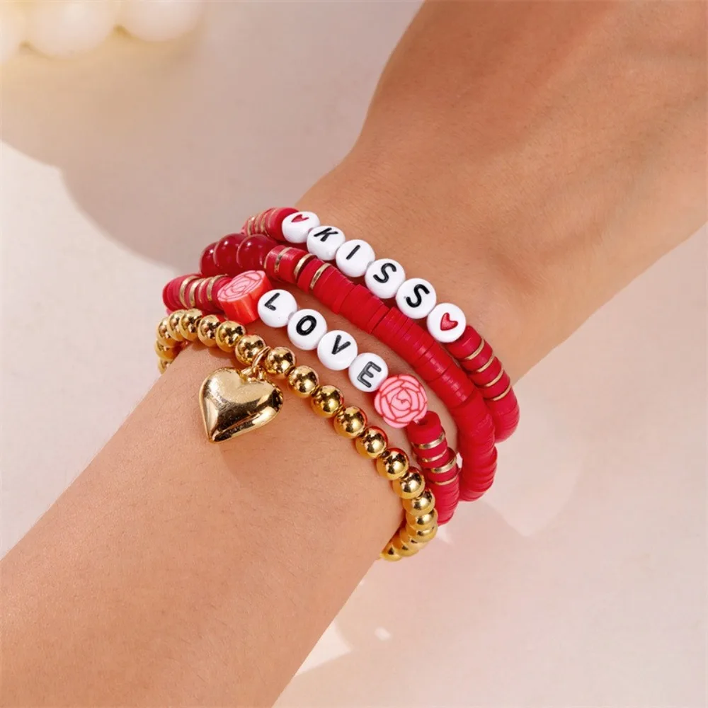 Love Heart Bracelet Set Bohemian Academy Style Valentine's Day Bracelets Handmade Hand Rope Bead Bangles Ladies