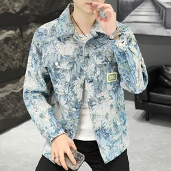 Autumn Men's Lapel New High Street Print Jacket trend all-match Coat Streetwear Spring Men Fashion jacket