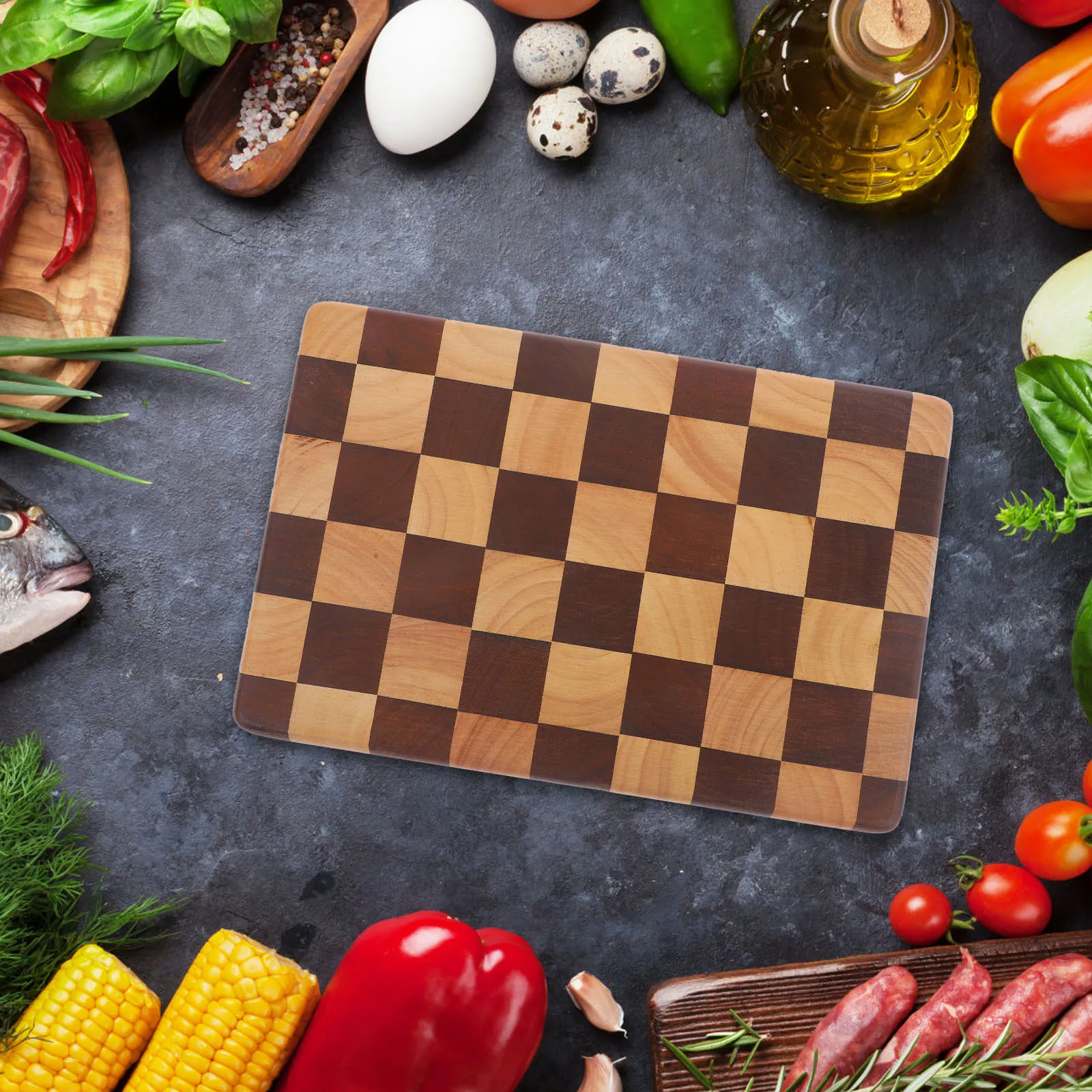 

Acacia Wood Cutting Board Large Meat Chopping Vegetable Kitchen Checked Boards Home Serving Practical Daily Use