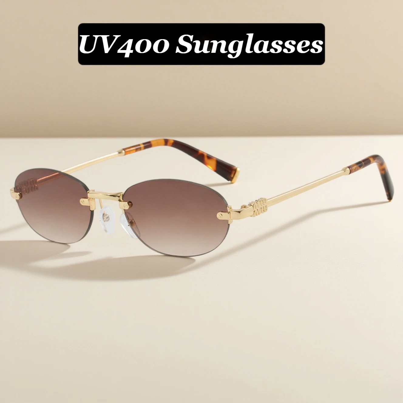 New Fashionable Oval Frameless Sunglasses UV400 UV Protection Glasses Fashionable Street Style Outdoor Driving Travel Sunglasses