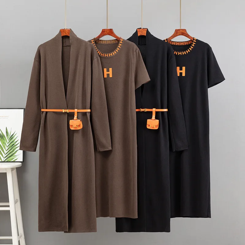 

Casual Knitted Dr Set with Belt ort Sve Loose Top Two Piece Set Comfortable Breathable Women's Faion Spring Autumn ...