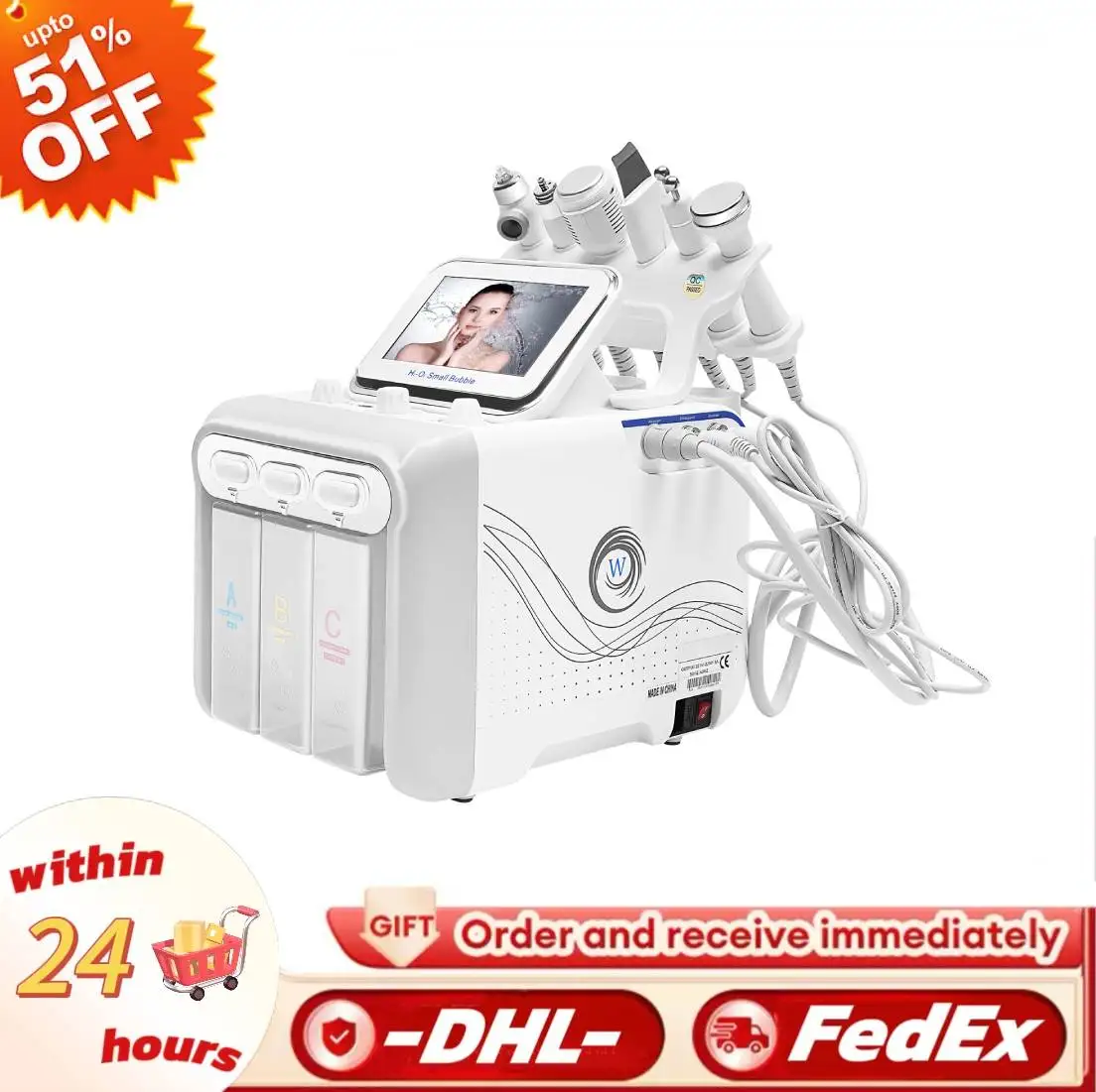 Macchina di bellezza da 80 W, macchina multifunzionale per la bellezza del viso con microbolle di idrogeno e ossigeno 6 in 1, dispositivo per la pulizia/la cura della pelle standard degli Stati Uniti