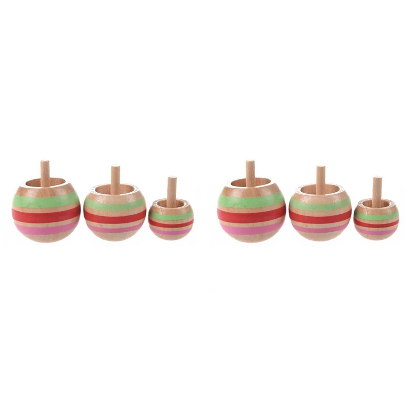 

6Pcs Wooden Colorful Spinning Top Kids Toy 3 Sizes For Children Above 3 Years Old