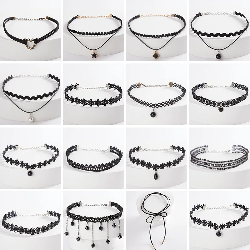 Retro Vintage Gothic Chocker Harajuku Love Heart Chokers Goth Black Velvet Heart Crystal Pendant Choker Necklace