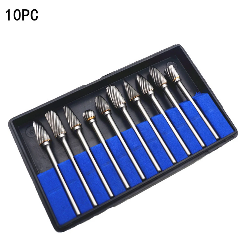 10PCS Rotary Tool Carbide Burr Set with 18 Shank Die Grinder Bits Kit for Detailed Carving Grinding Polishing Metal Wood Plastic