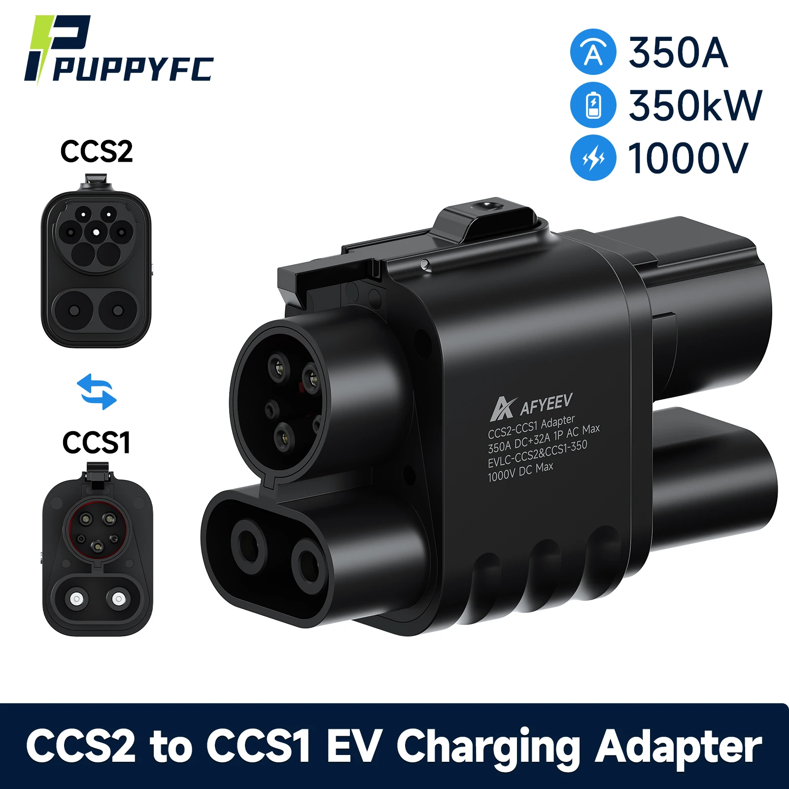Puppyfc CCS2 to CCS1 EV Charger Adapter 350KW DC 1000V Fast Charging CCS Combo 2 to Combo 1 Convertor for Electric Car