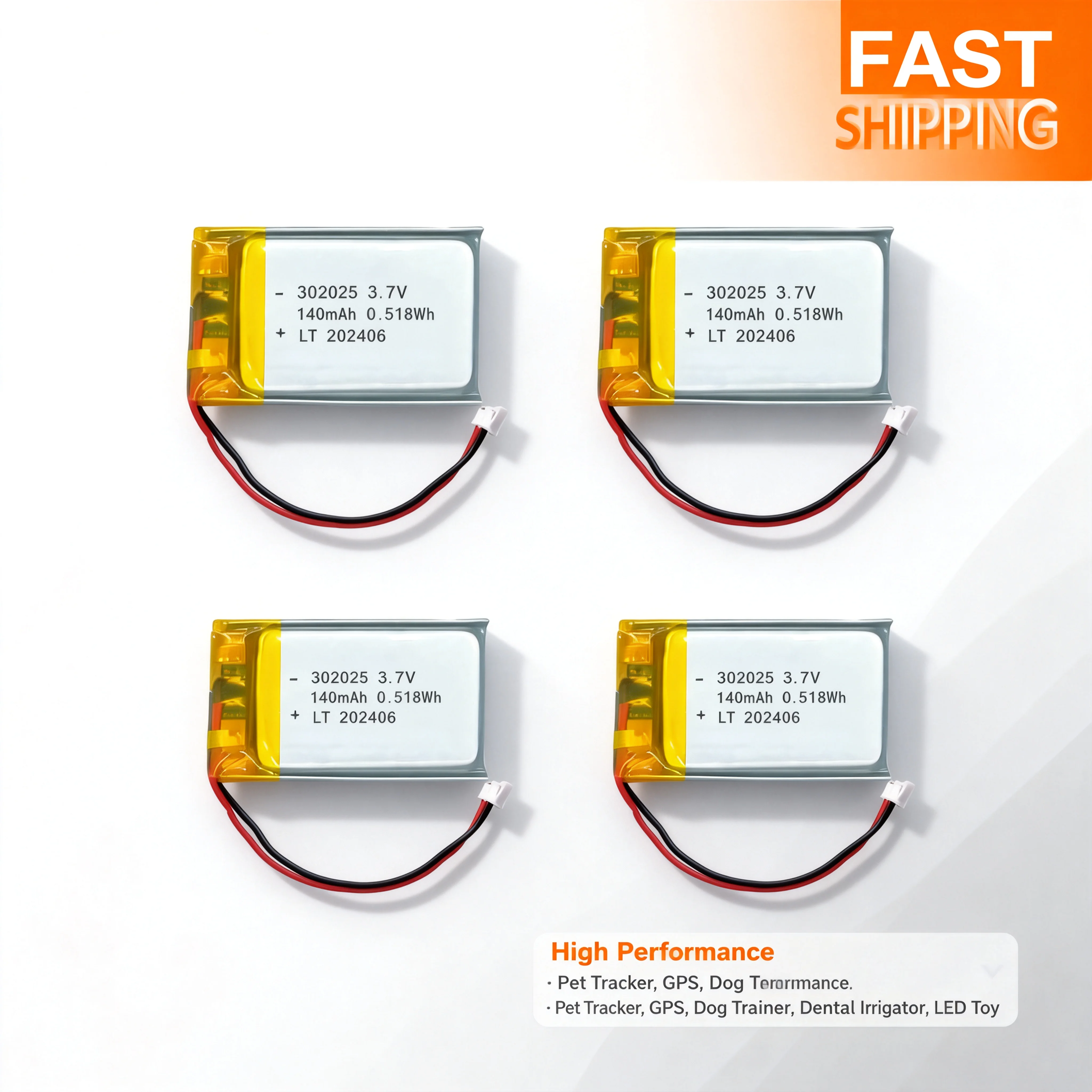 

4Pcs 140mAh High Performance 302035 3.7V LiPo Battery for Pet Tracker GPS Dog Trainer Dental Irrigator LED Toy