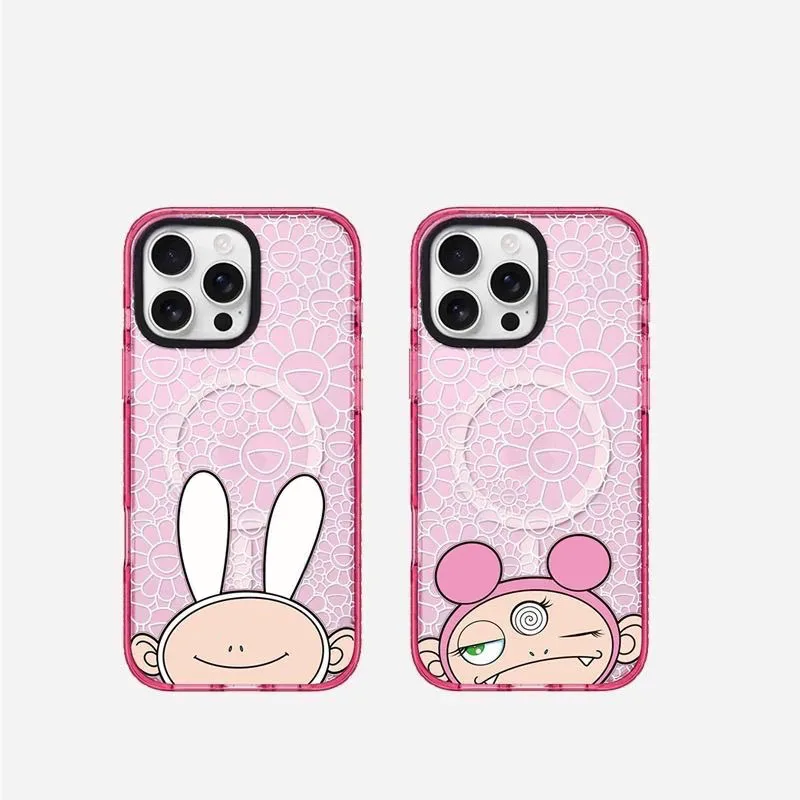 

Pink Flower Pink Black Border Magnetic Phone Case Cover for IPhone 16 15 14 13 12 Pro Max Case