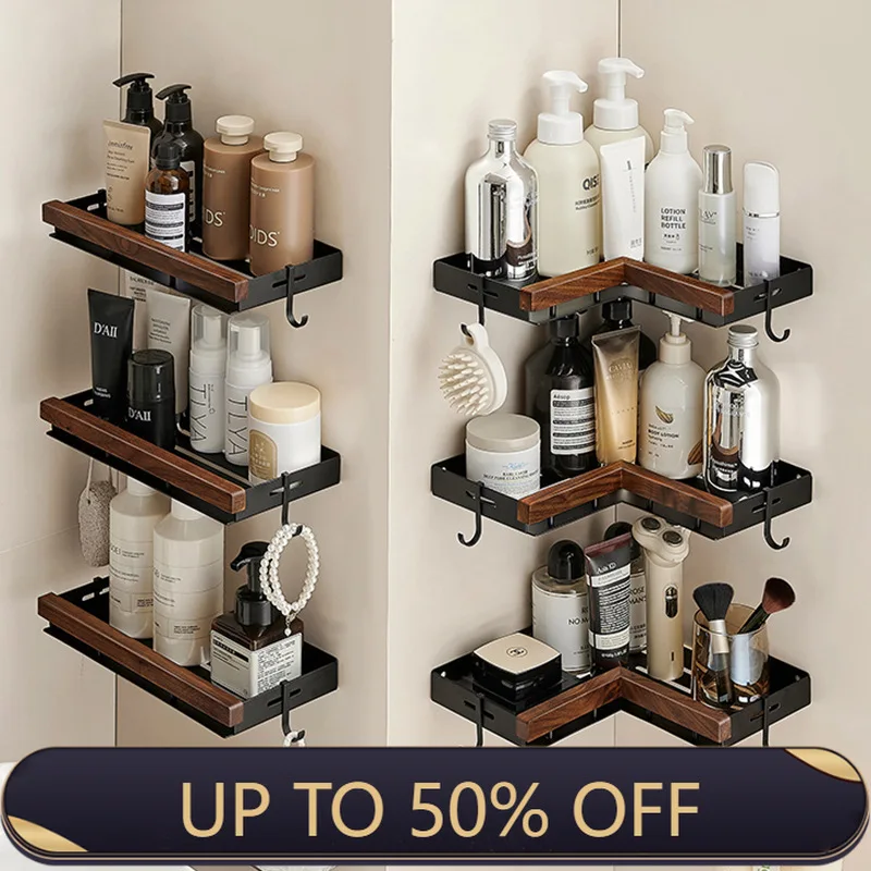 black-walnut-bathroom-storage-rack-storage-rack-perforated-washbasin-wall-mounted-tripod-bathroom-accessories-corner-shelf