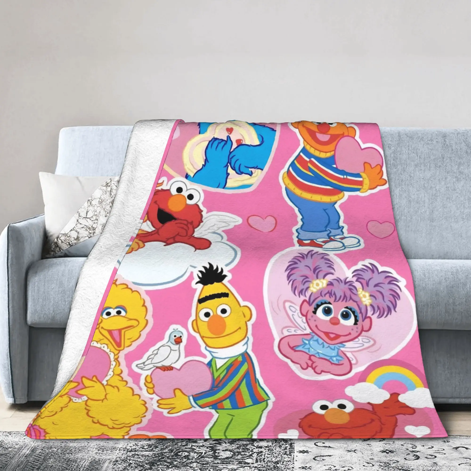 Sesames Streets Fuzzy Blanket Friends Custom Throw Blanket for  Sofa Bedding Lounge 125*100cm Plush Thin Quilt,