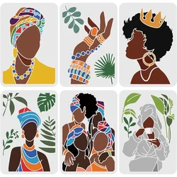 6PCS African Tribal Women Stencil 11.7x8.3 pollici Plastic Tropical Plant Craft Stencil grandi modelli di Stencil per ragazze africane