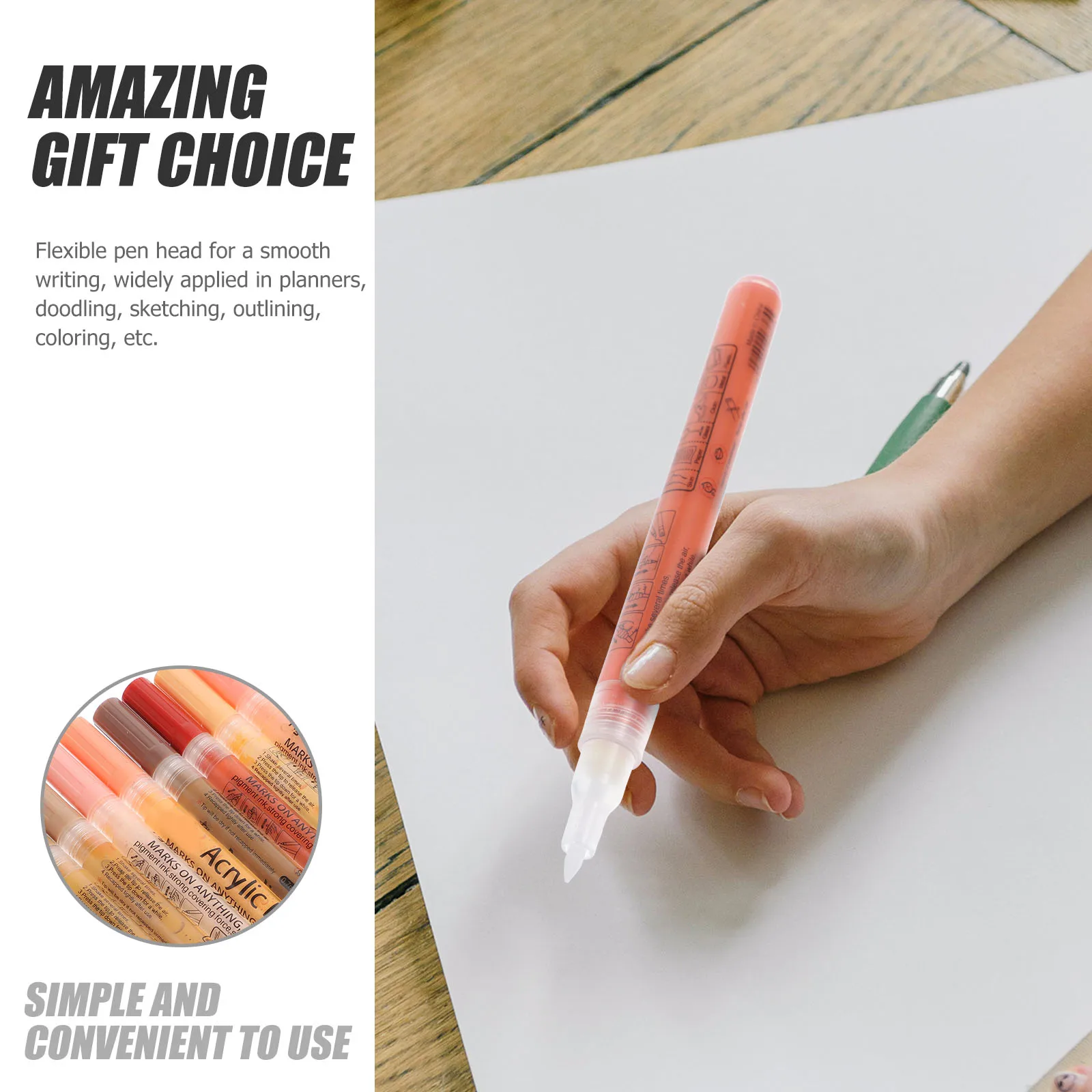 1 مجموعة 1 مجموعة من علامات الطلاء الاكريليك لون البشرة رأس القلم المرن لرسم الرسم على الزجاج الخشب حجر قماش الفن