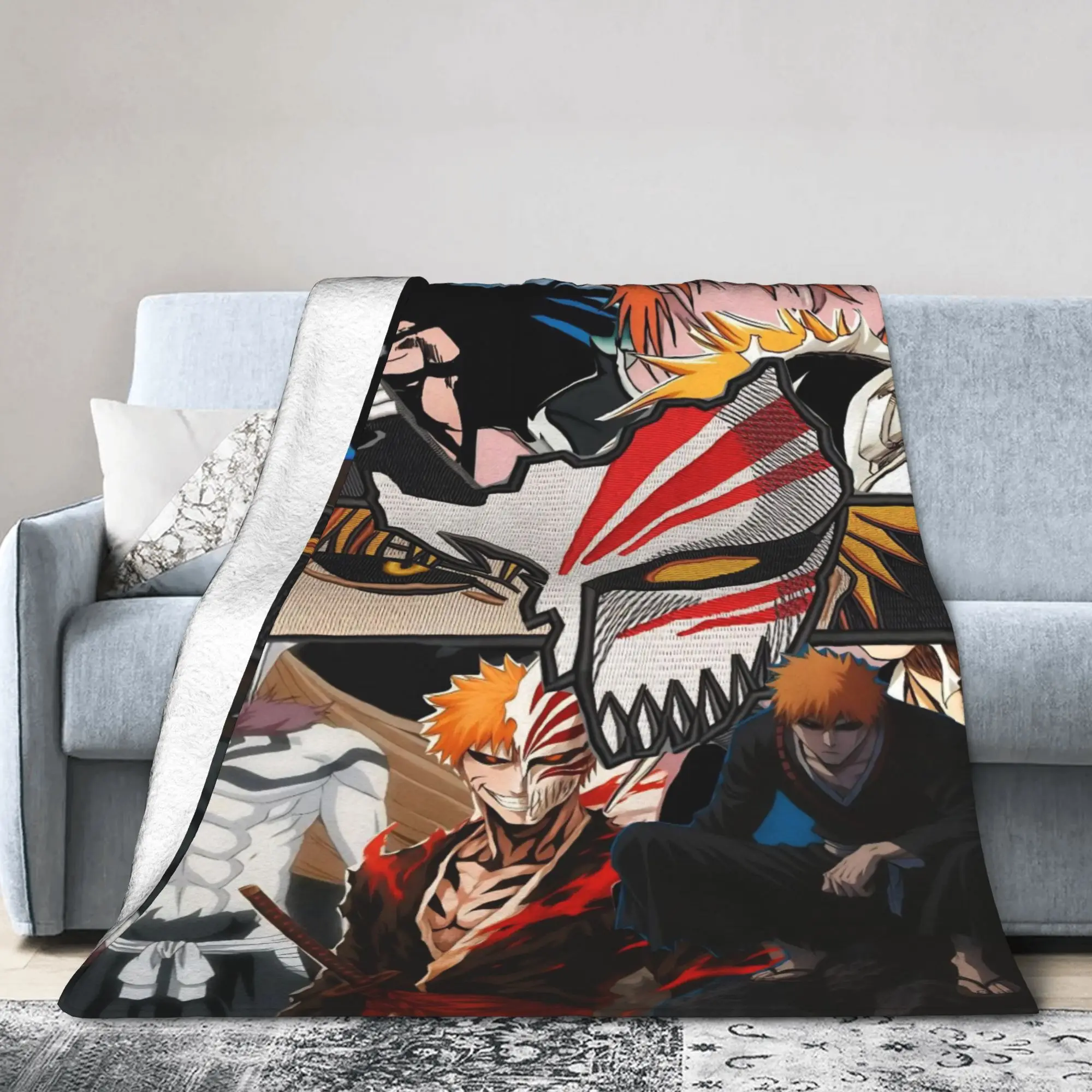 Kurosaki Ichigo Blanket Fleece Decoration Bleaches Anime Breathable Warm Throw Blankets for Home Bedroom Plush Thin Quilt