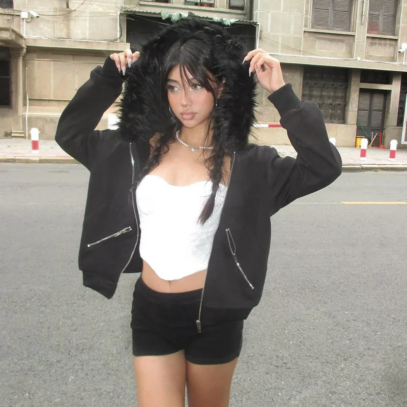 

outerwear autumn casual sports sweater cardigan high waist slim-fitting sports casual hooded jacket