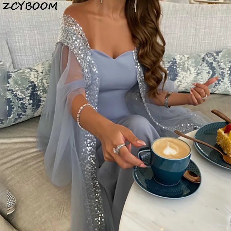 

Customized Charming Dusty Blue Sweetheart Mermaid Wedding Dresses 2025 Chiffon Illusion Tea Length Tulle Bridal Gowns For Women