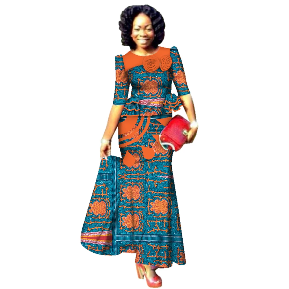 Bintarealwax, conjuntos de Skrit africanos de moda para mujer, ropa africana tradicional de talla grande Dashiki, conjunto elegante para mujer WY2487