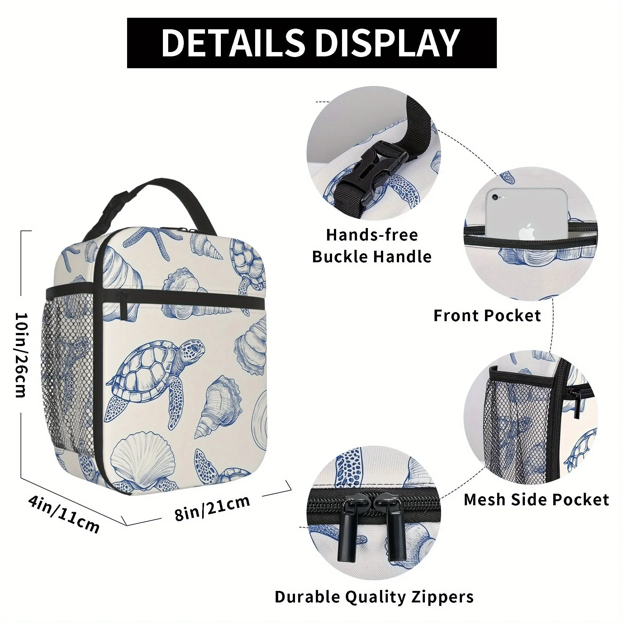 1pc, Sea Creatures and Shells Pattern Printed Thermal Bag, Insulation Bag, Insulated Bag, Non-Food Contact, Suitable for Home, R