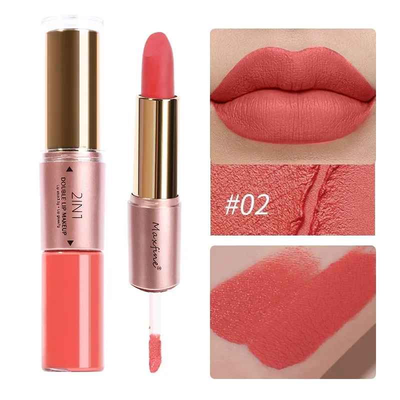 2 in 1 rossetto opaco doppia testa Lip Coat 24HR antiaderente Cup Lip Gloss Tint Plumper trucco rossetto impermeabile a lunga durata