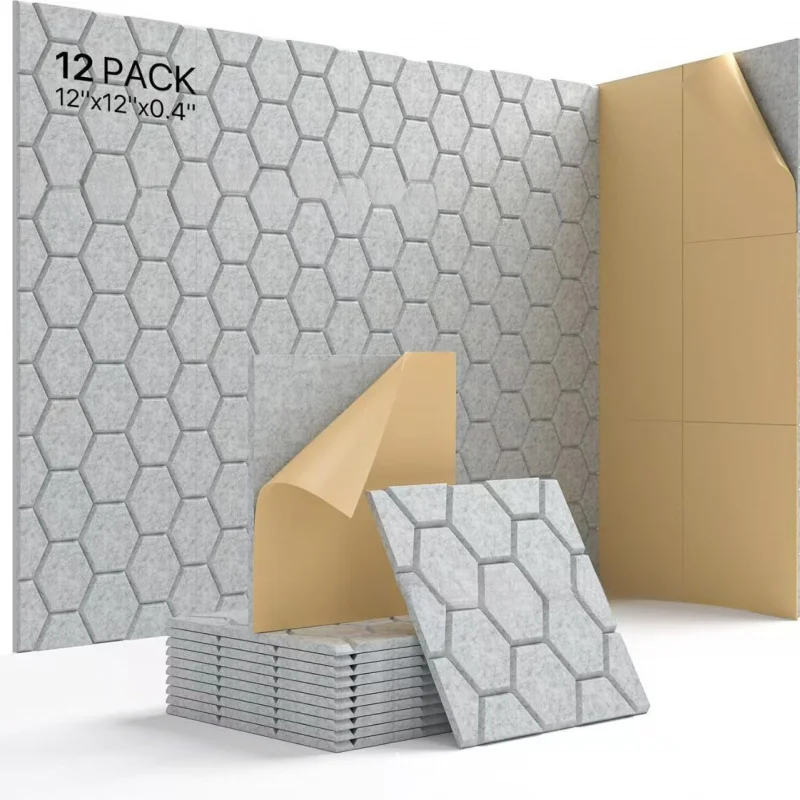 Paneles acústicos tallados con forma autoadhesiva, Material de fibra de poliéster, paneles acústicos creativos insonorizados para paredes