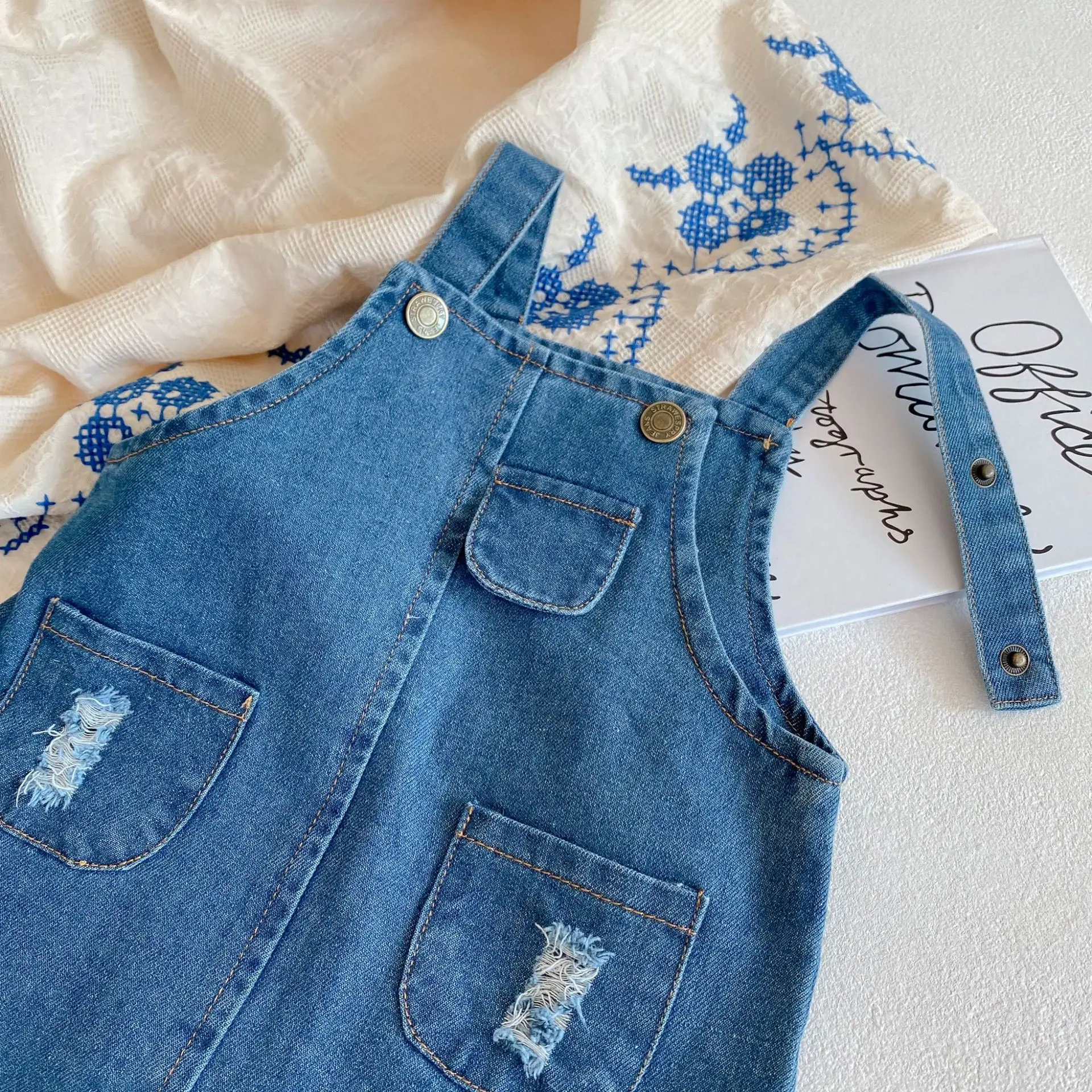 Baby Girl Suspender Denim Dress Toddler Girls Fashion Summer Straight Tube Denim Strap Dress With Pockets Kids Clothes 0-5Y