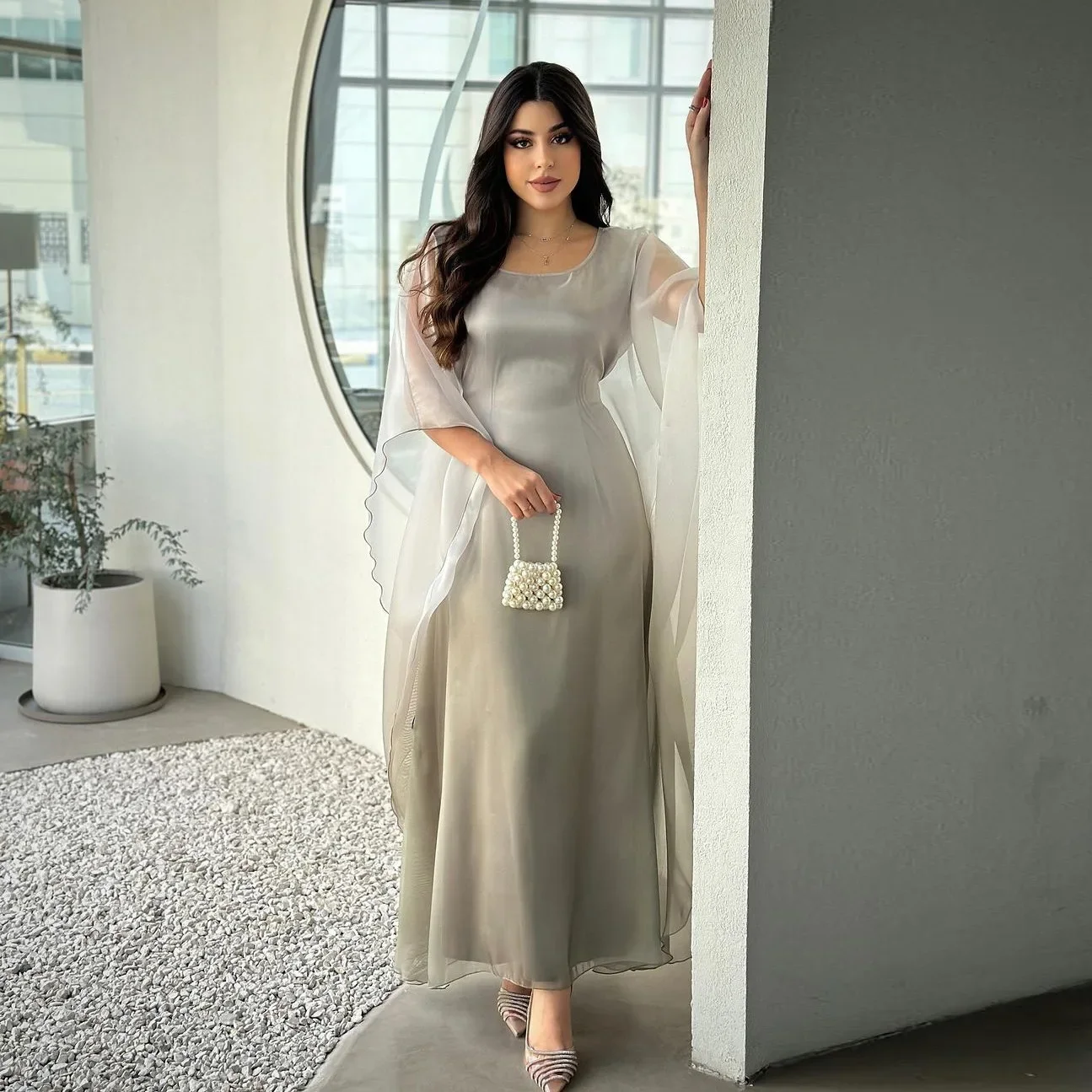 Summer Muslim Party Dress Gradient Satin Abaya Dubai Luxury African Long Dresses for Women Turkey Islamic Outfit Evening Kaftan