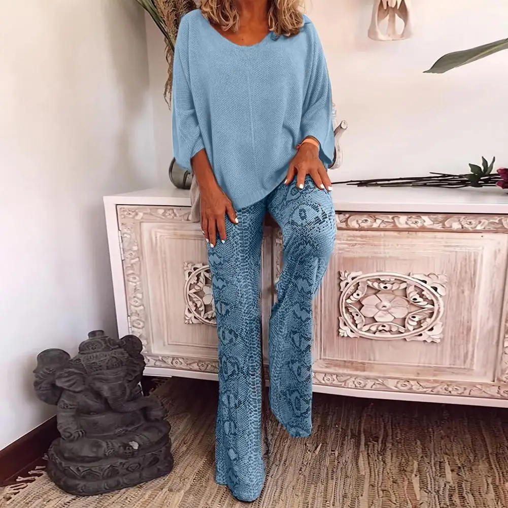 

2Pcs/Set Women Casual Suit Spring Autumn Loose Fit Long Sleeves Sweatshirt Top Printed Wide Legs Long Pants Trousers Kit