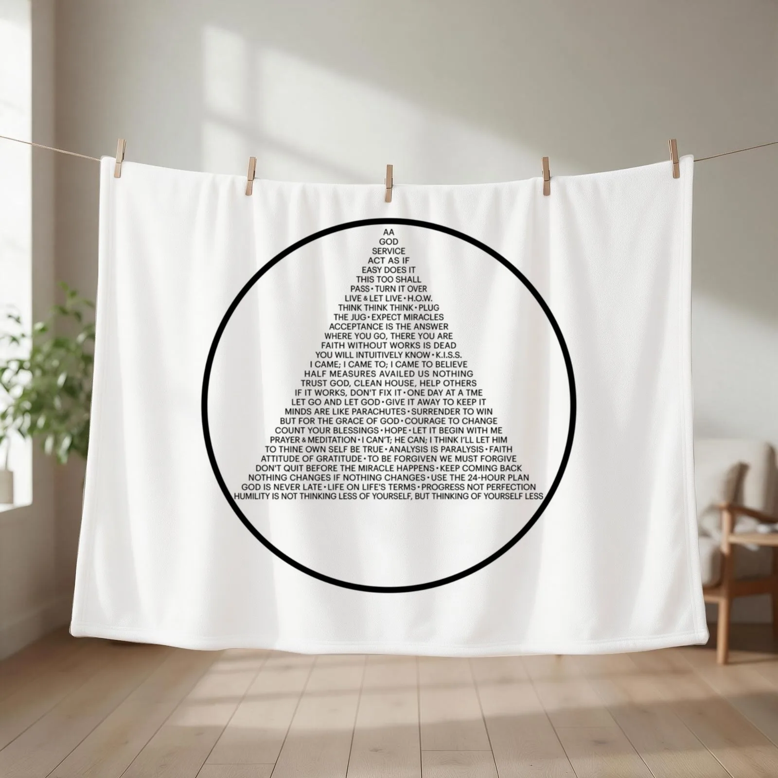 Alcoholics Anonymous Symbol in Slogans (A.A.) Throw Blanket couch cozy soft plush fuzzy picnic outdoor blanket