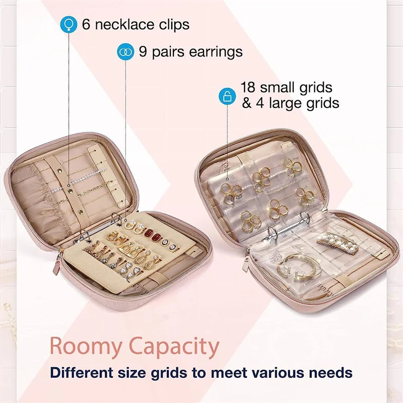 حقيبة تخزين شفافة للسفر ، كتاب منظم المجوهرات ، حقيبة الموثق ، تناسب القلائد والأقراط والخواتم والأساور