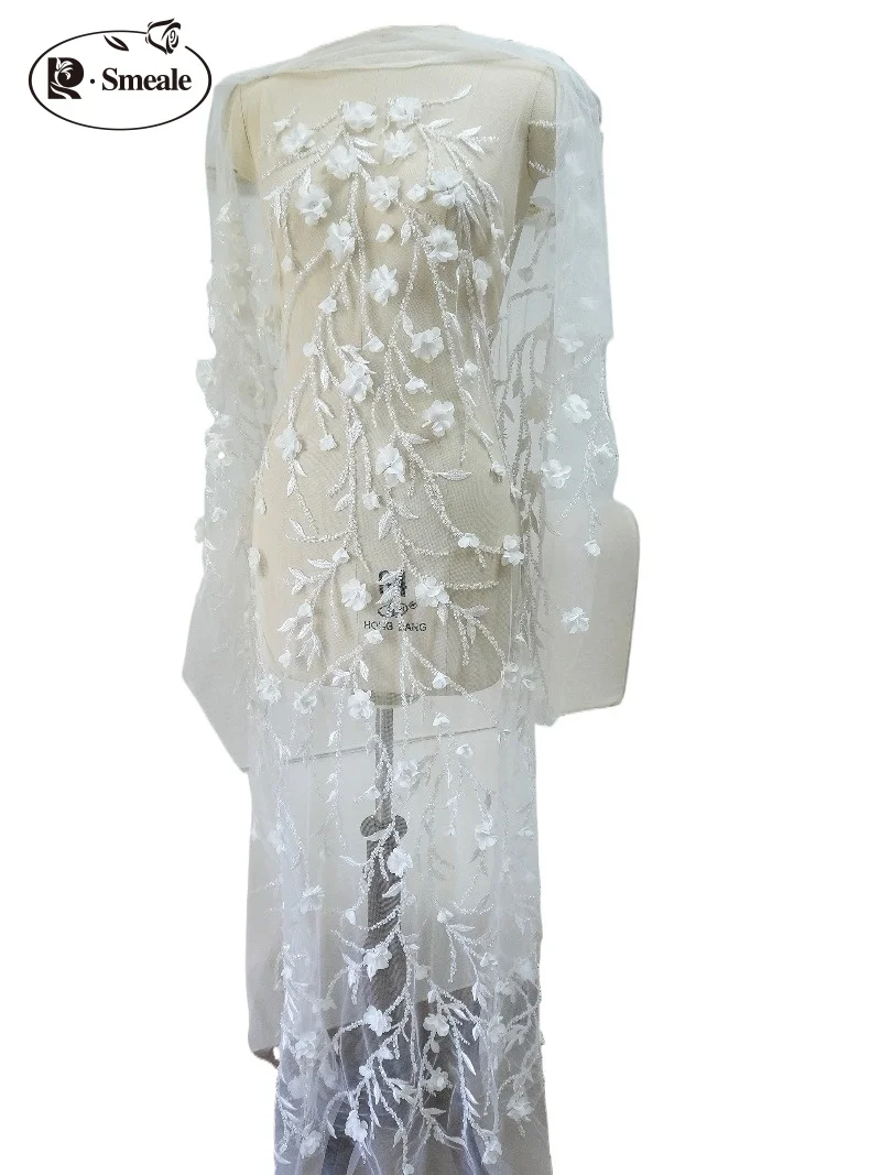 2025 Neues Design. 3D-Chiffon-Applikation mit Perlenstickerei. Zweige Blumen Hochwertiges Brautkleid Weißes Kleid Nähen Stoff Spitze – Detail 7