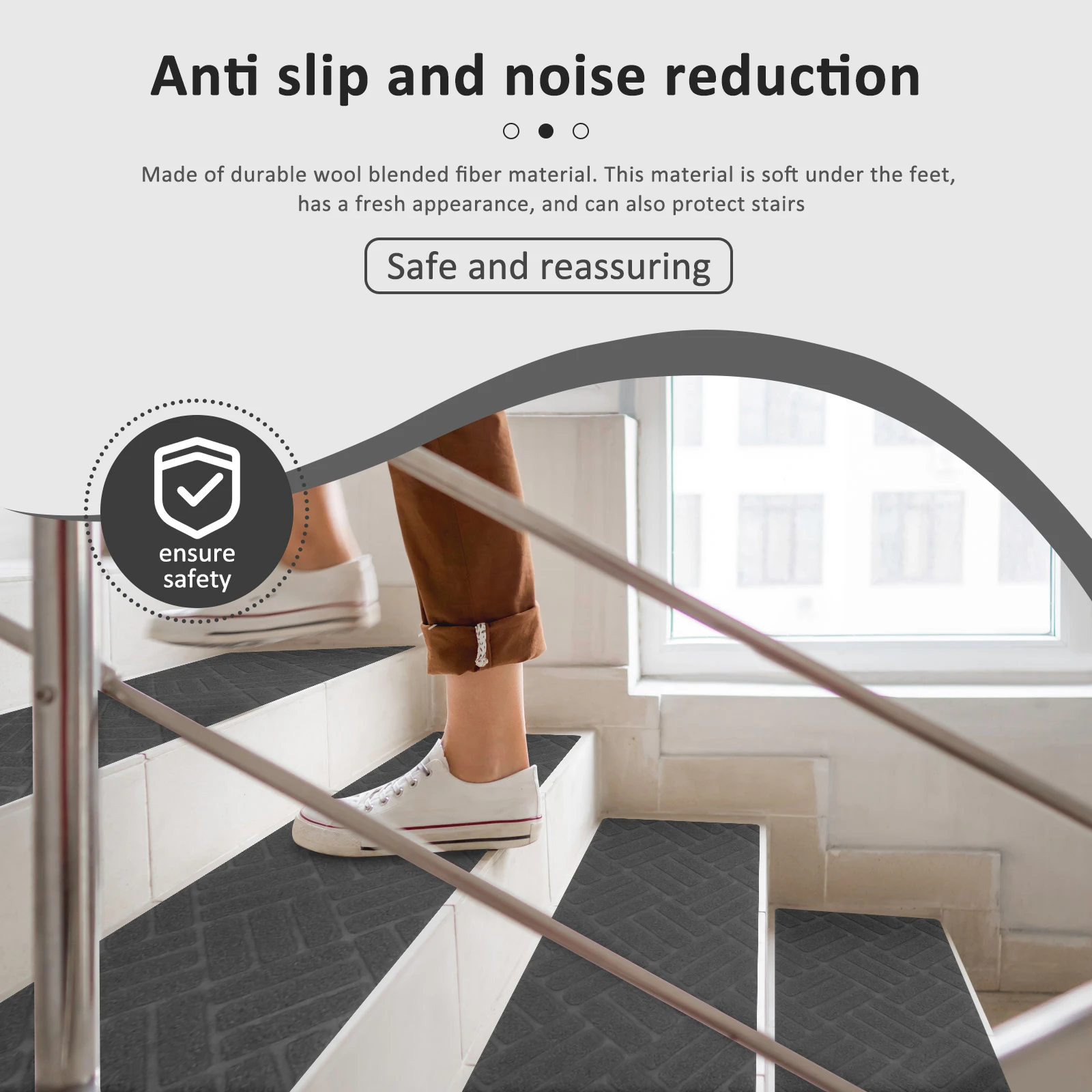 Stair Treads Carpet Protective Easy to Clean and Install Indoor Stair Runners Non Slip Step Runners Removable Edging Stair Rugs