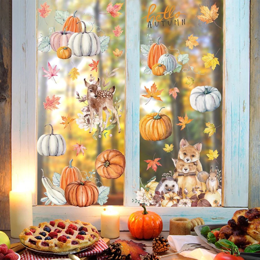 9Pcs Thankful Grateful Farmhouse Sticker Fall Window Cling Sticker Thanksgiving Fall Window Clings Autumn Party Glass Decoration