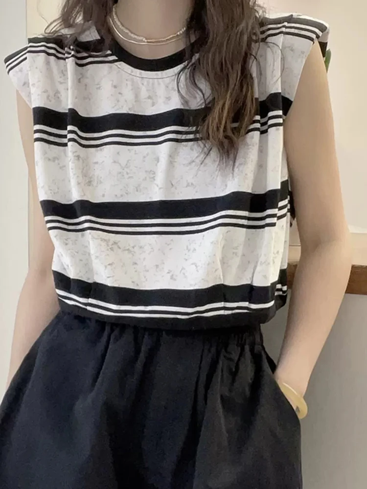 

Повседневная свободная круглая футболка Ne, летняя новинка, полосатый дизайн, корейская версия, женский топ для поездок на работу Sle ort Sve