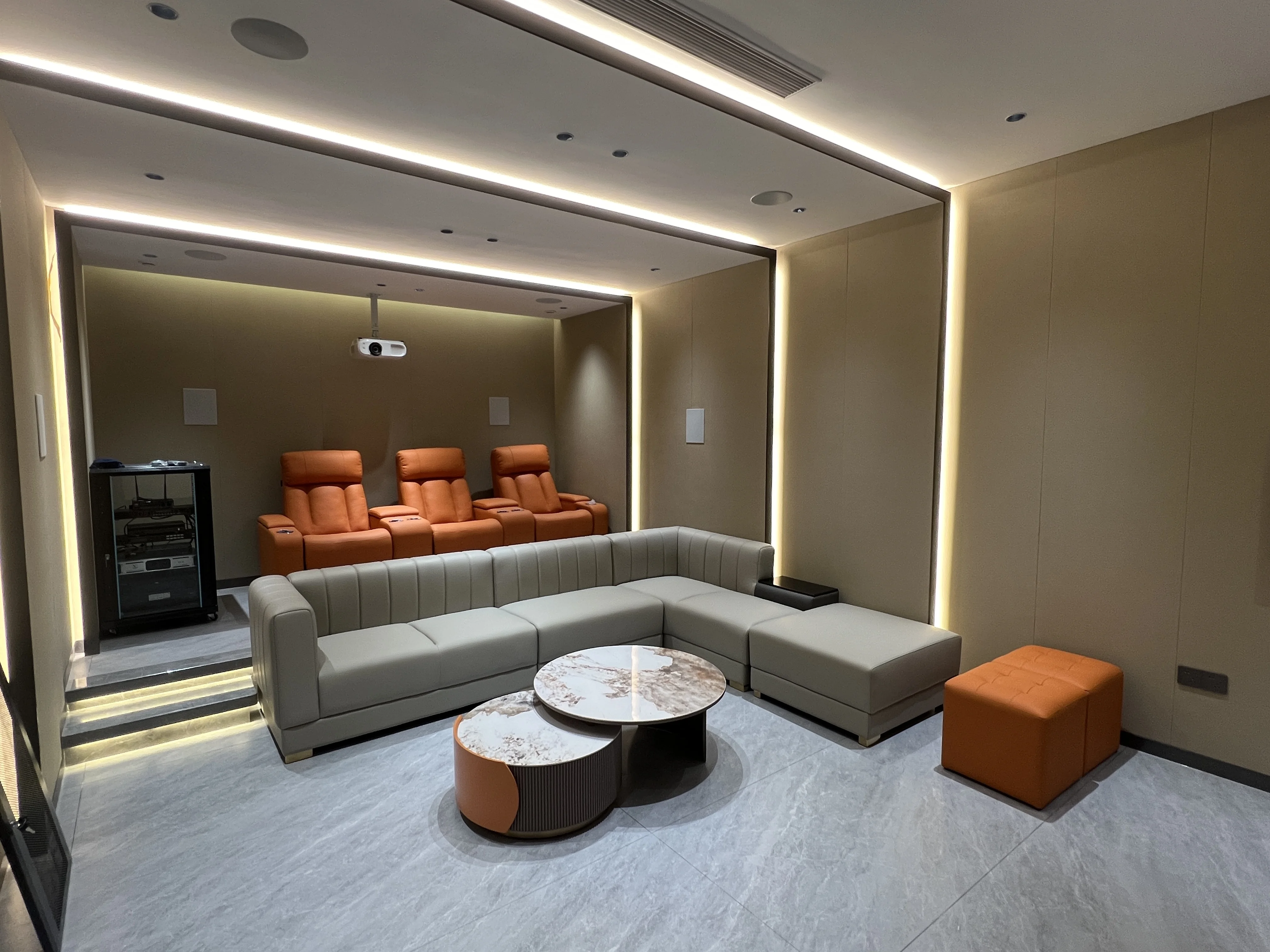 Hot-Selling Genuine Leather Square Modern Sectional Lounge Chair Sofa Set Adjustable Foldable Private Cinema Home Theater Living