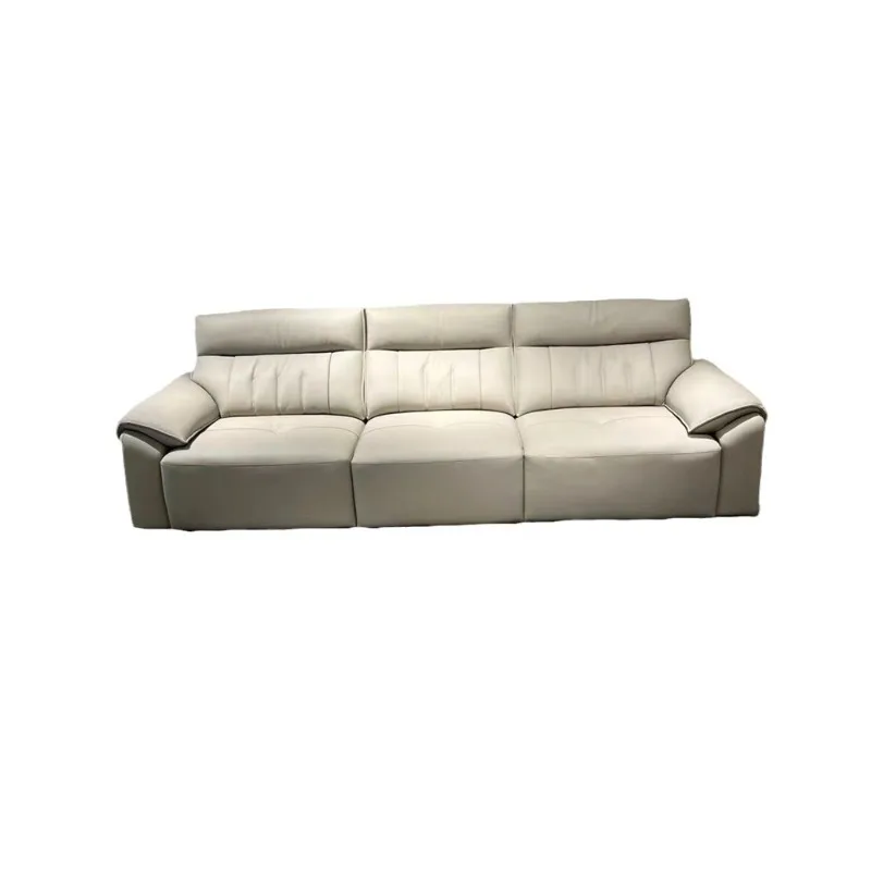 

Modern small apartment living room straight row first layer cowhide leather sofa four people high rebound sponge down sofa