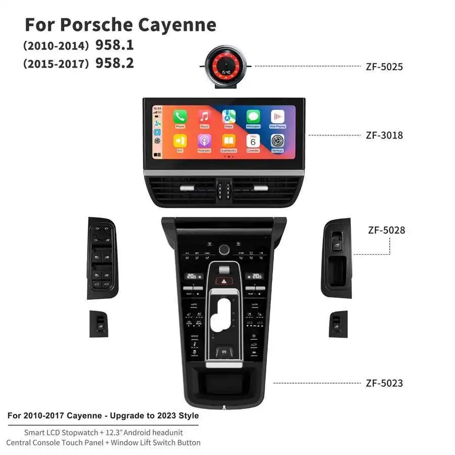 Android Screen Central Console Panel HU Car Interior Upgrade Kit For Porsche Cayenne 2010-2017 Carplay GPS Multifuntional LCD