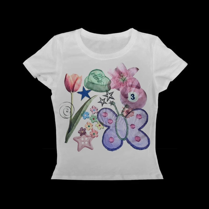 تي شيرت نسائي أبيض ضيق قوطي ، ملابس عيد الحب ، خمر ، محصول أحرف ، فاسق ، كاجوال ، قمامة ، أساسي ، أبيض ، فتاة ، تي شيرت طفل ، Y2K ، s