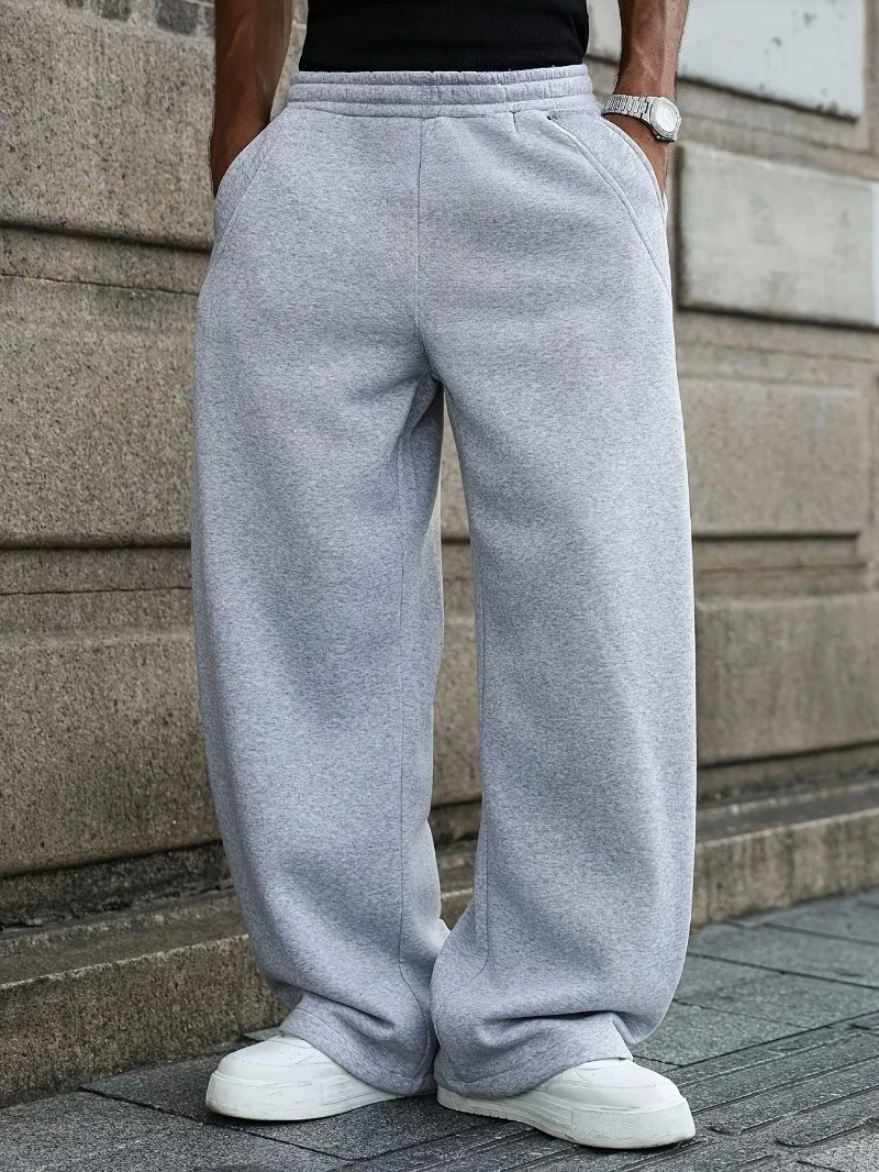 

Men'S Casual Jogger Pants - Loose Fit Straight-Leg Trousers with Drawstring Waist, All-Season Comfort, Solid Color, Regular Fit