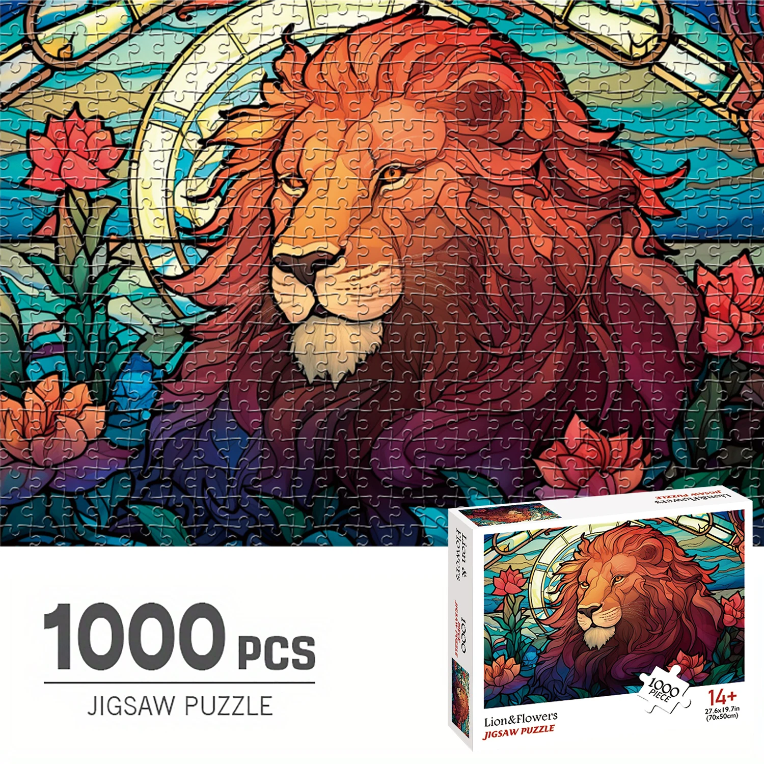 

1000 Pieces Jigsaw Puzzles, Lion&Flowers, Adults Large Puzzle Toys Gift Intellectual Decompressing Fun Family Game