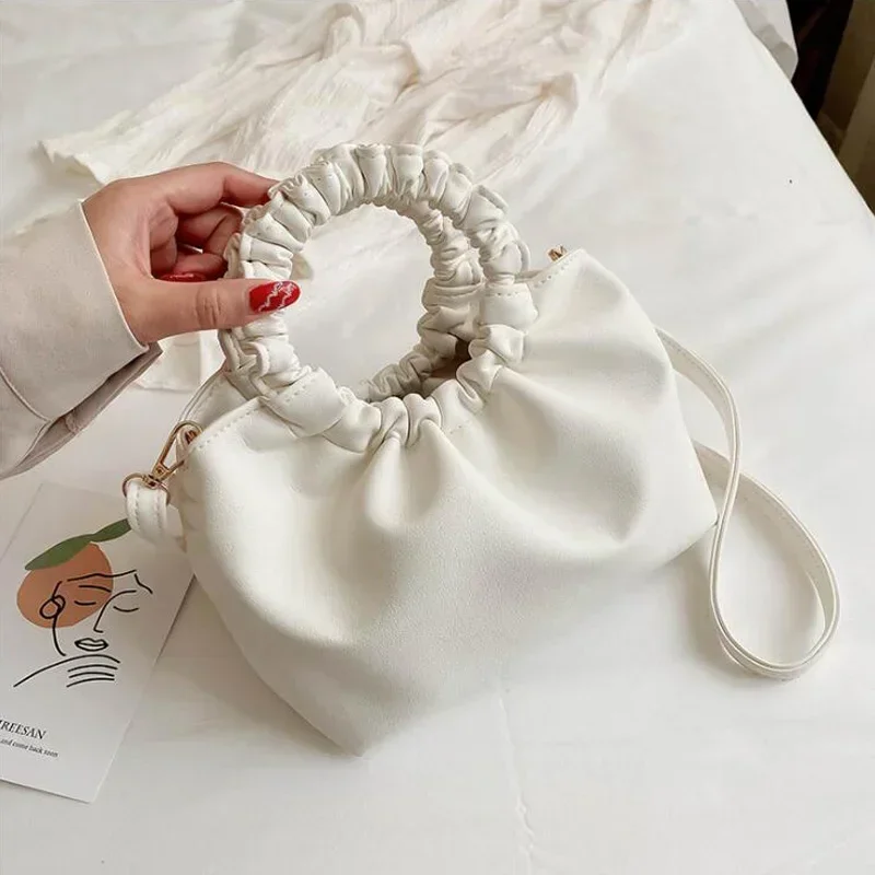 Small Handbags for Women Pleated Handle Shoulder Bag Solid Pu Leather Messenger Crossbody Bags for Women Сукні Для Вечірок - view 3