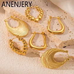 ANENJERY 316L Stainless Steel Fan shaped Hollow Line Heart Earrings For Women Vintage Niche Jewelry Gifts Wholesale
